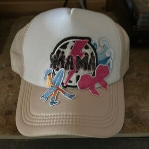 White and Tan Trucker Hat with Patches